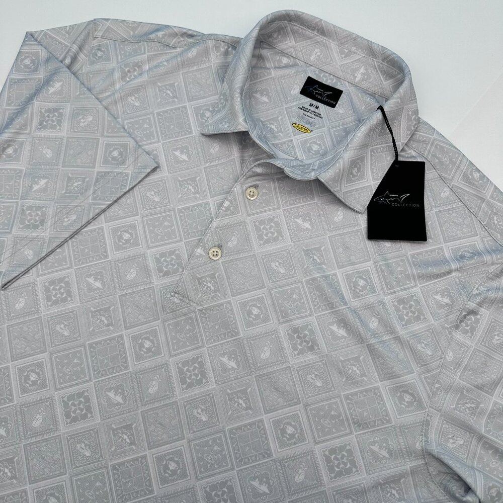 Greg Norman Fashion 3 ML75 Golf Days Print Golf Polo, Size M, Shark Grey